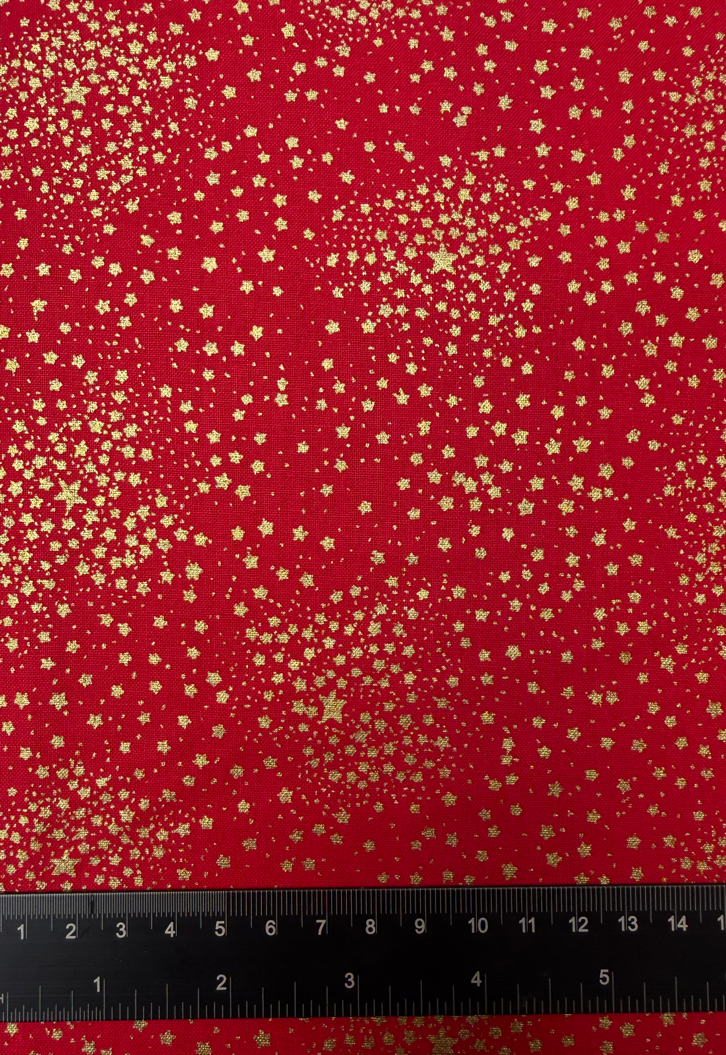 Christmas Red Sparkle Stars 100% Cotton Louden Fabric Ruler View
