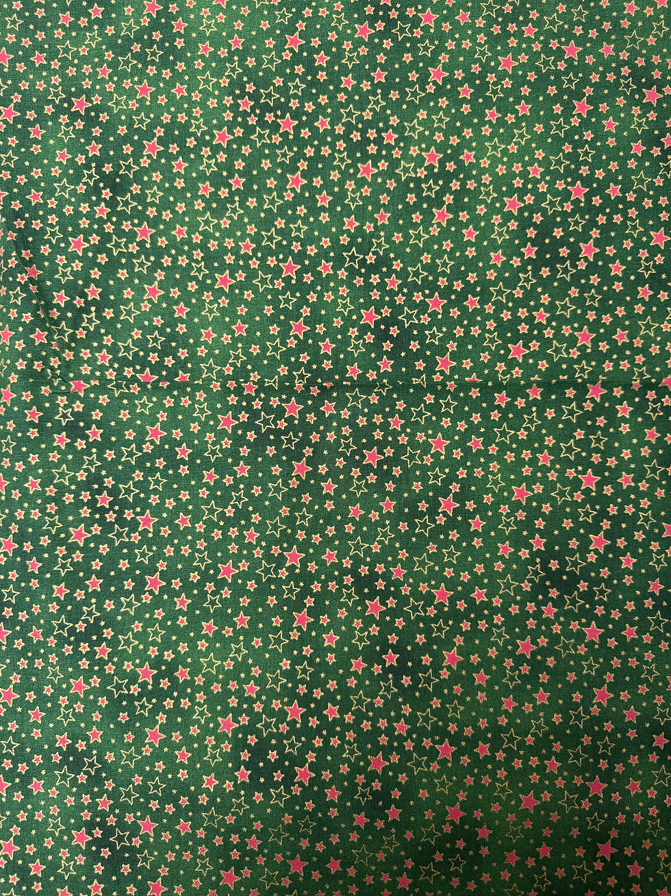 Christmas Green & Red Stars 100% Cotton Louden Fabric Wide View