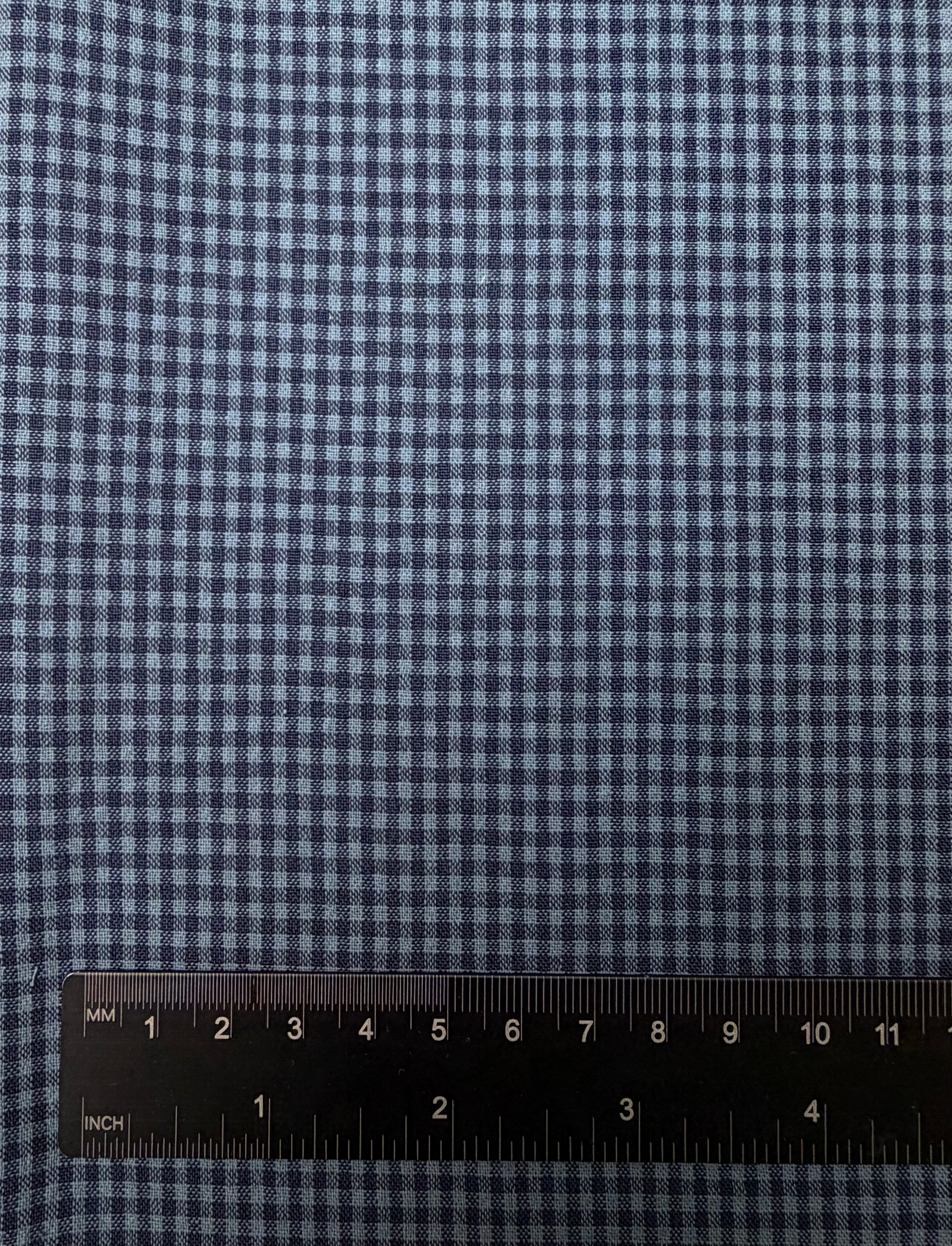 1/8 Navy Blue Gingham Cotton Seersucker Fabric Ruler View