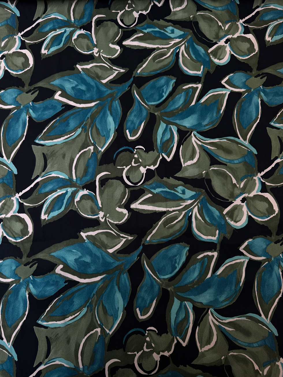 Turquoise Leaves Nylon Viscose Twill Fabric Wide View
