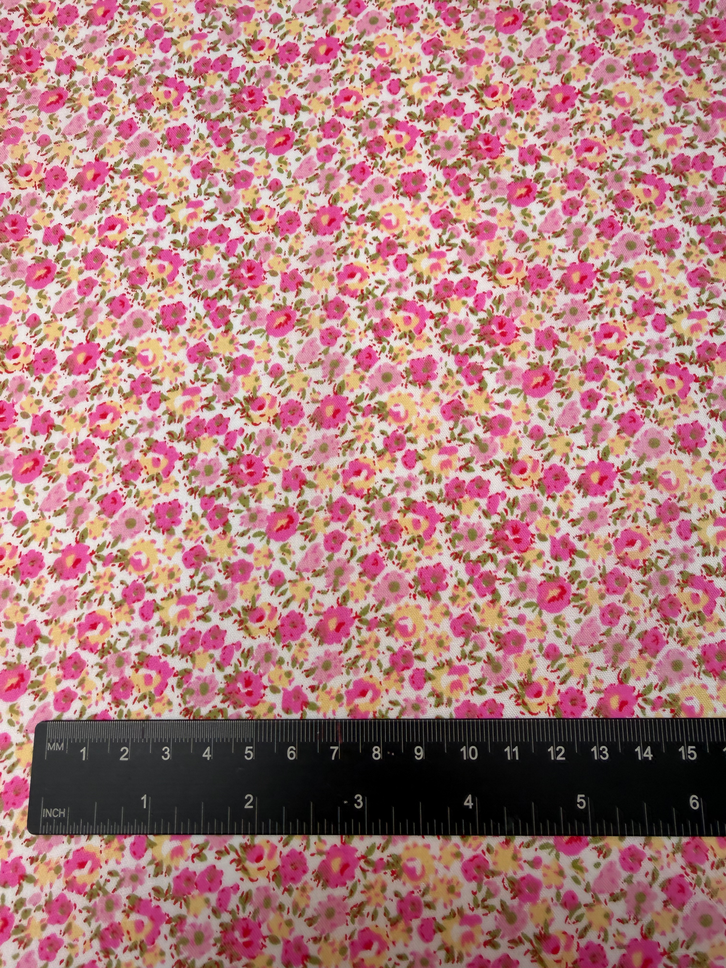 Pink Blossom Floral Polycotton Fabric Ruler View