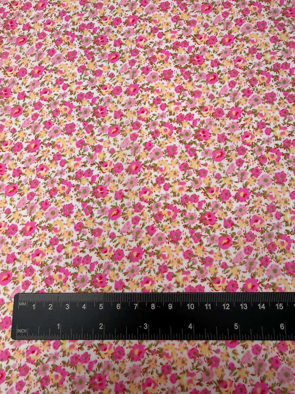 Pink Blossom Floral Polycotton Fabric Ruler View