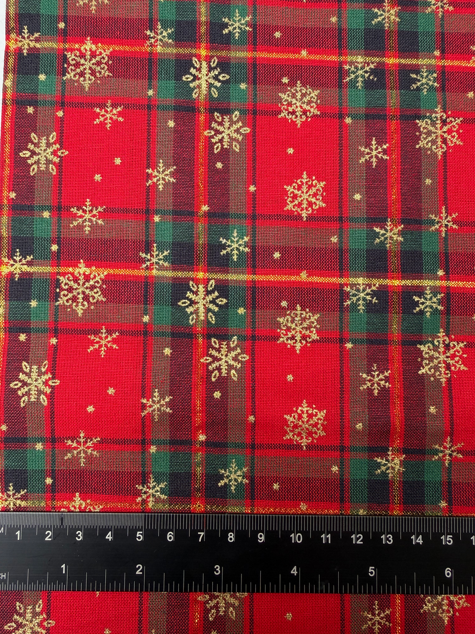 Christmas Snowflakes Red Metallic Gold 100% Cotton Louden Fabric Ruler View