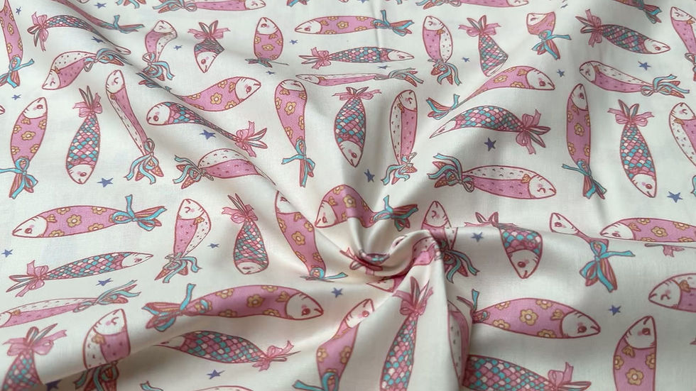 Thumbnail: Pink Pretty Fish 100% Cotton Poplin Fabric Swirl Video