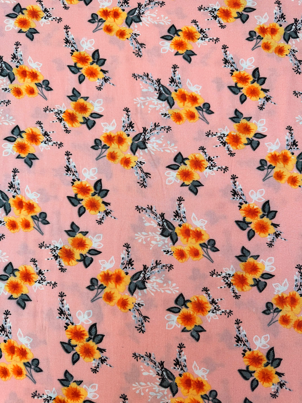 Orange Blossoms Viscose Fabric Wide View