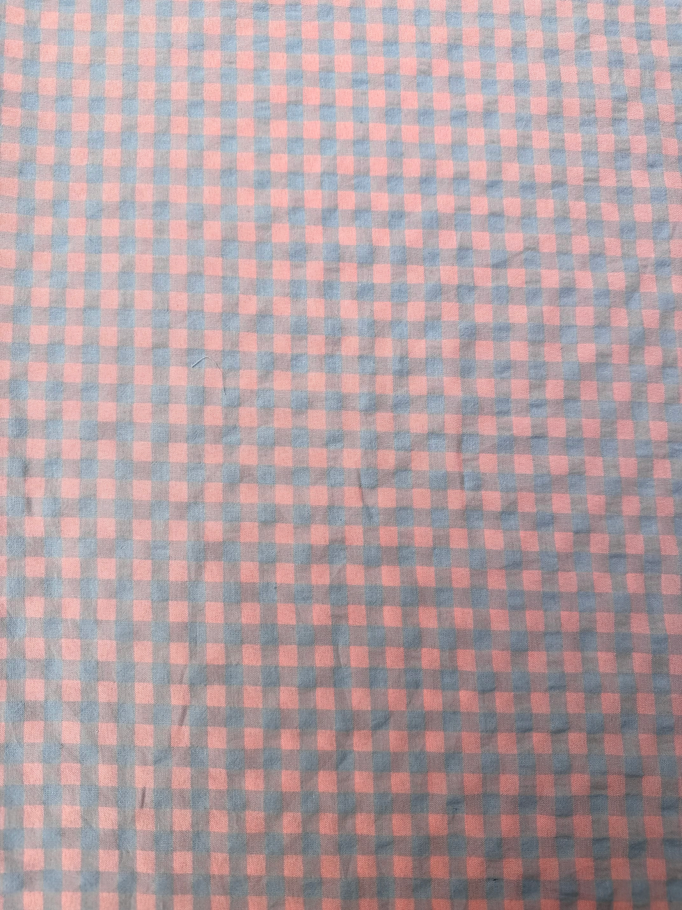 1/4 Baby Pink Blue Gingham Cotton Seersucker Fabric Wide View