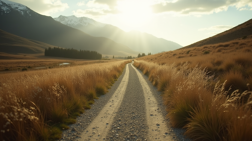 Eye-level view of a serene landscape with a winding path
