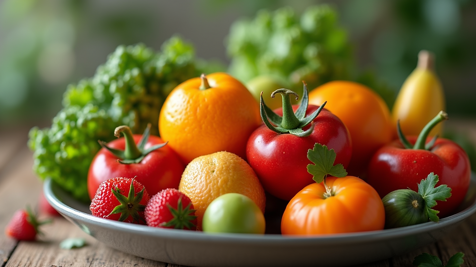 Close-up view of vibrant fruits and vegetables in a bowl