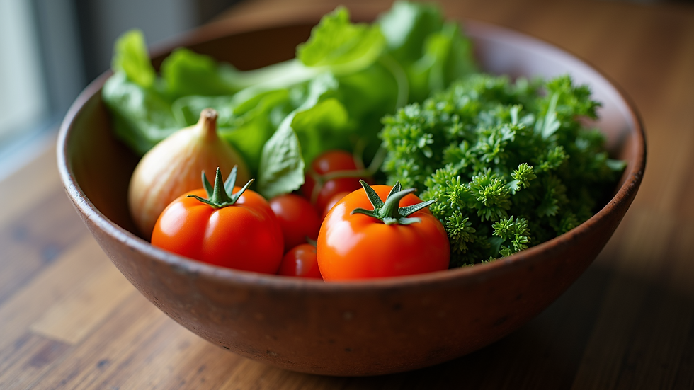 High angle view of fresh vegetables arranged in a bowl