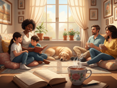 An open journal and a cup of tea in a quiet corner of a room, the low-effort setup behind the emotional wellness strategies in this guide