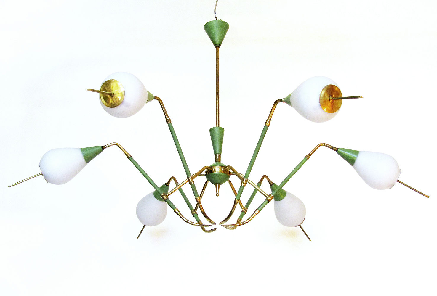 Arredoluce 1950s Midcentury Modernist Chandelier Stilnovo Brass Glass