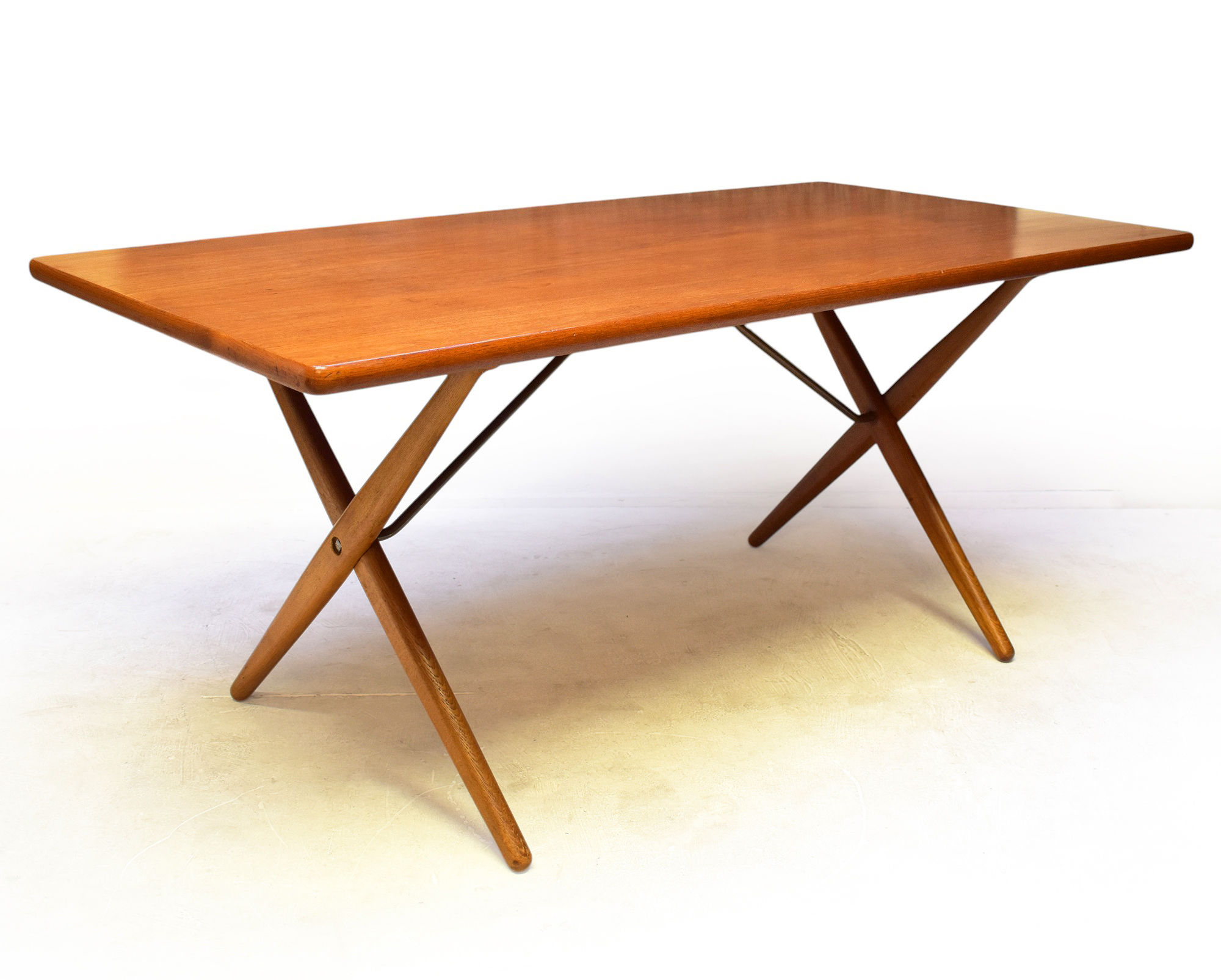 1960s Danish AT303 Dining Table Teak Oak Brass Hans Wegner Andreas Tuck