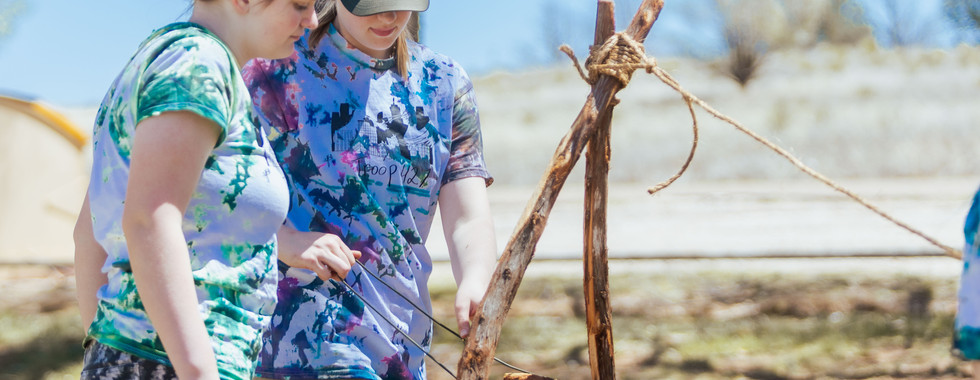 Scouts building a structure