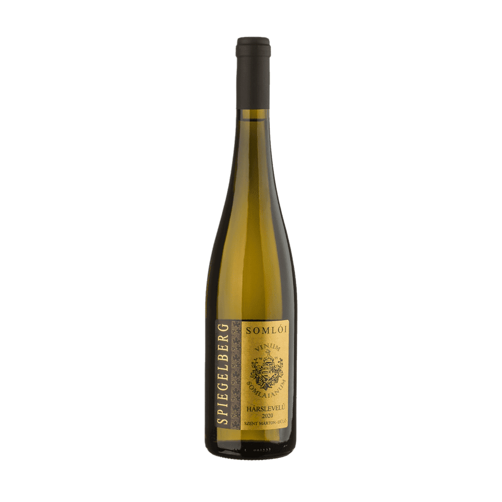 Flasche Spiegelberg Hárslevelű 2020 Weißwein mit goldfarbenem Etikett und schwarzem Schriftzug