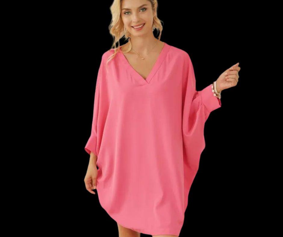 Pink V-Neck Midi Dress