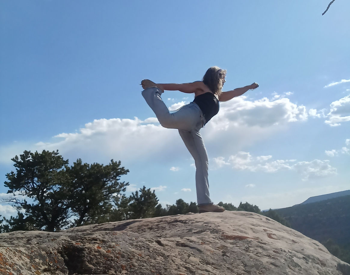 123_1 (8)_edited.jpg. Donna is a yogini and this is her doing Natarajasana, on a rock in Colorado