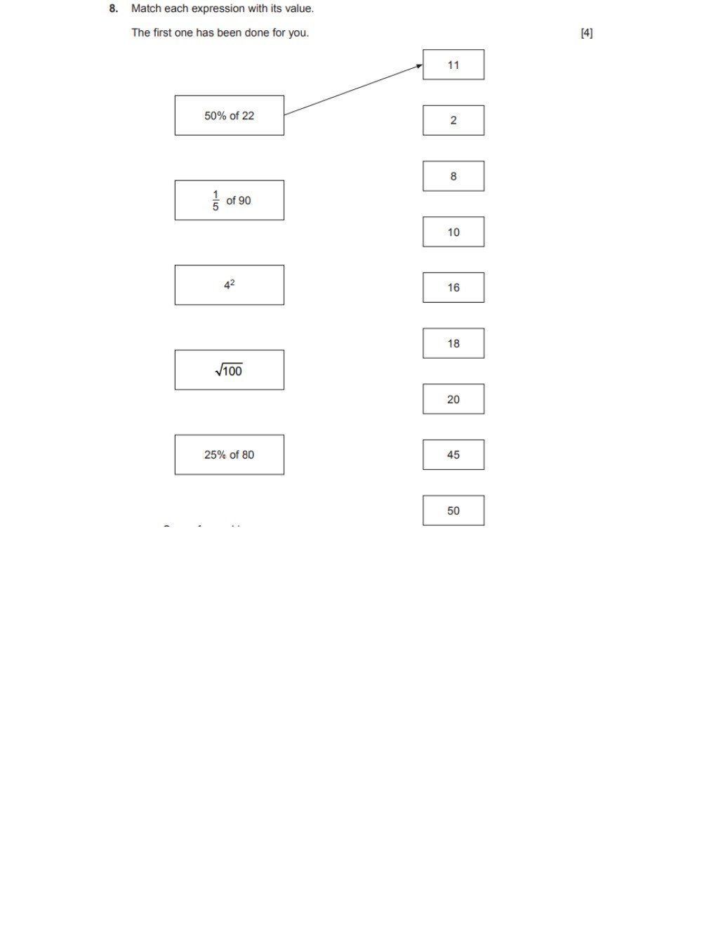 Math Matching Question Examples Match Question with Answer Past paper questions by topic