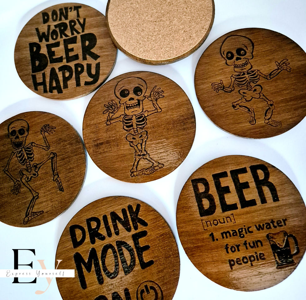 Wood coaster set - Beer happy