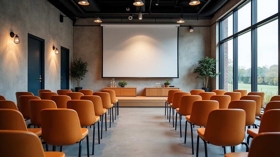 Eye-level view of a modern Dallas event space set up for a workshop