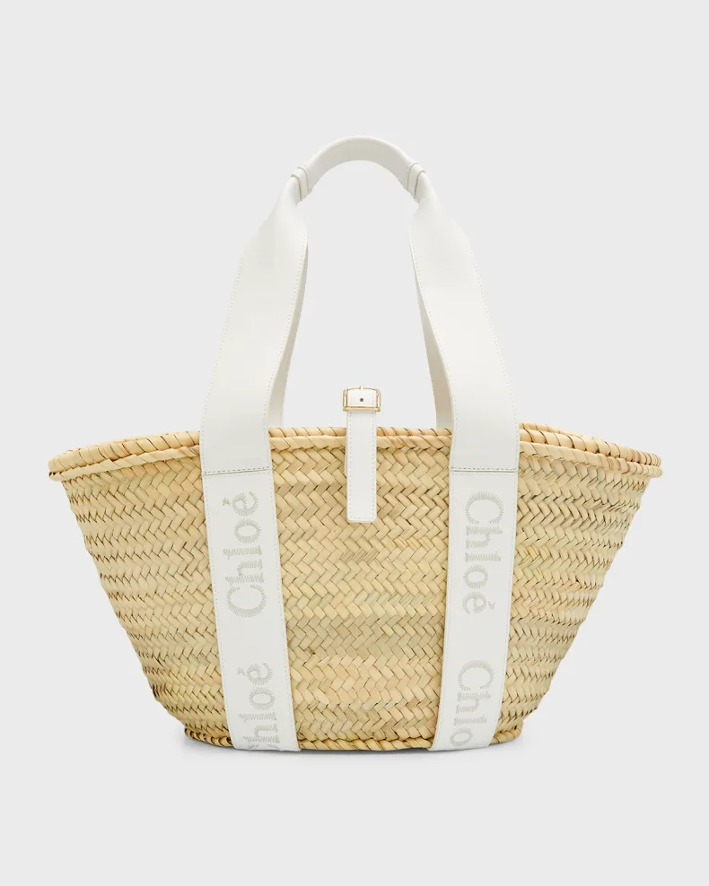 Chloe Sense Medium Raffia & Leather Tote Bag
