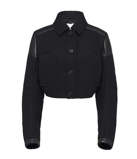 Prada Cropped Leather/Cloth Jacket Black