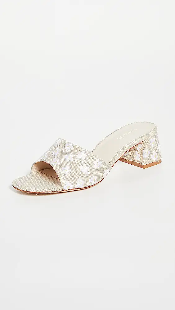 Larroude Bridgitte Block Heel Natural with White Flowers