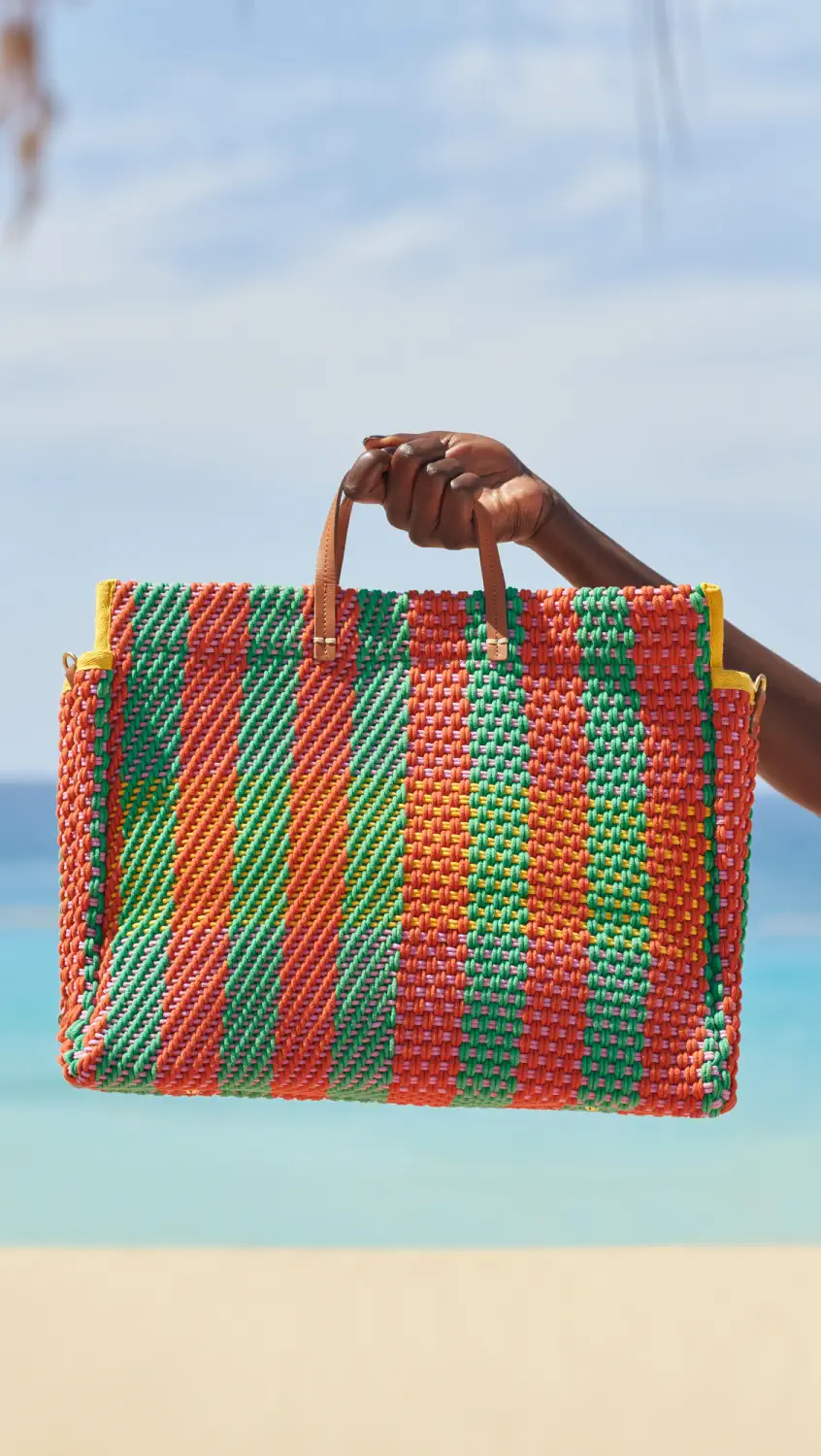 Clare V. Beach Tote Red, Pink and Green Striped 