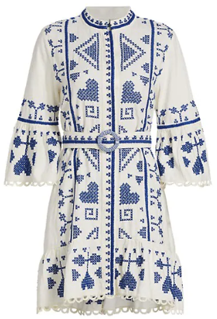Farm Rio Blue and White Cross Stitch Mini Dress 