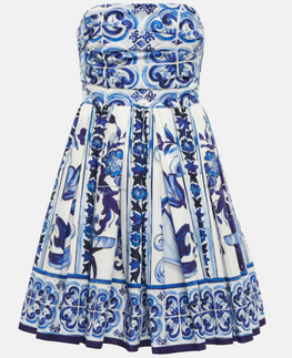 Dolce & Gabbana Minidress Blue and White Tile Print