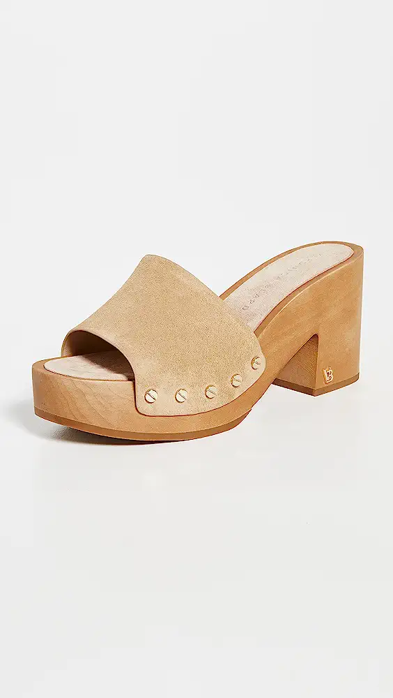 Veronica Beard Suede Sandal Natural Color with Wood Block Heel