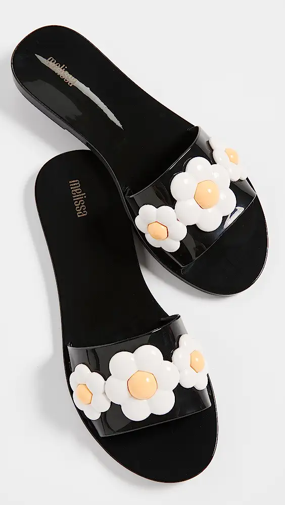 Melissa Babe Spring Sandal Black with White Flowers