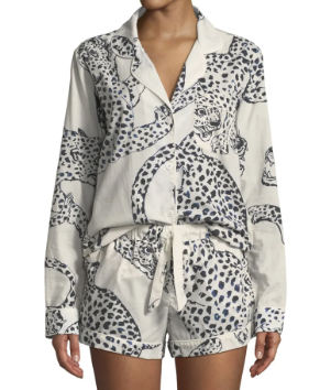 Leopard Print Short PJ Set White and Black