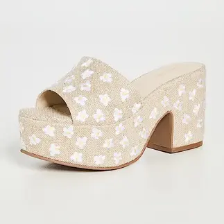 Larroude Miso Platform Sandal, Neutral with White Flowers