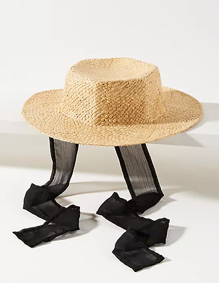Anthropologie Six-Sided Tie Boater Hat