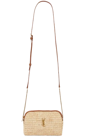 SAINT LAURENT Gaby Raffia Bag Neutral and Brown Leather