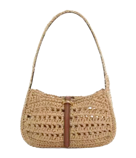 Mango Natural Fiber Bag Neutral and Brown Leather