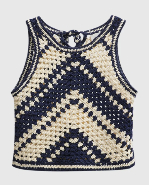 Zimmermann Crochet Top with Fringe Blue and White