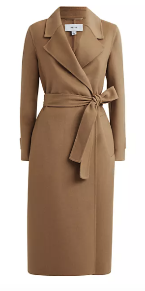 Reiss Wool-Blend Belted Coat Camel