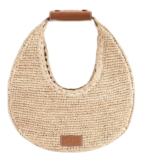Staud Moon Raffia Tote Bag Neutral with Leather Details