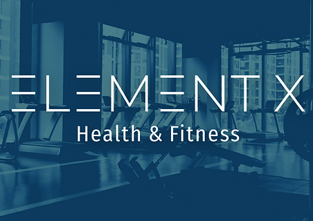 The striking Element X logo boldly overlays a sleek, modern urban gym backdrop. This dynamic image fuses cutting-edge design