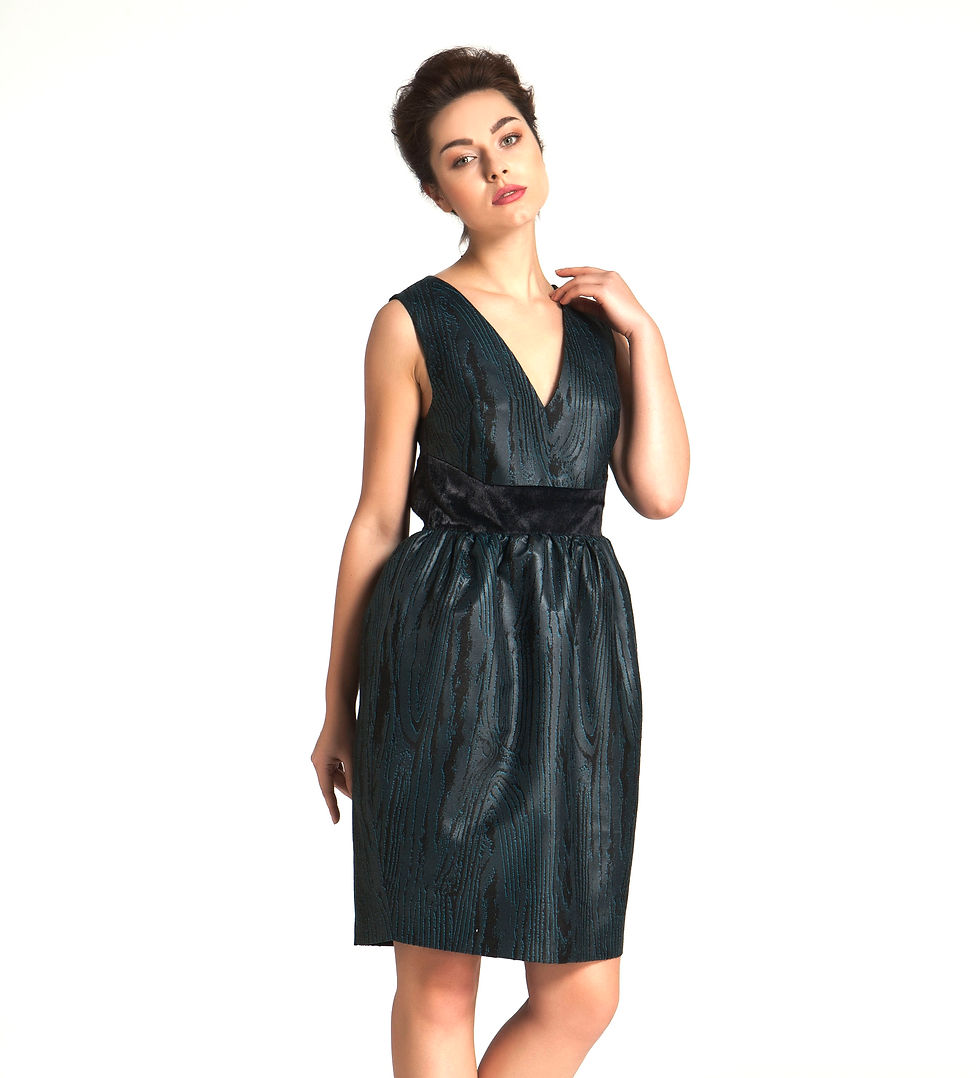 jacquard cocktail dress v neck velvet detail back opening