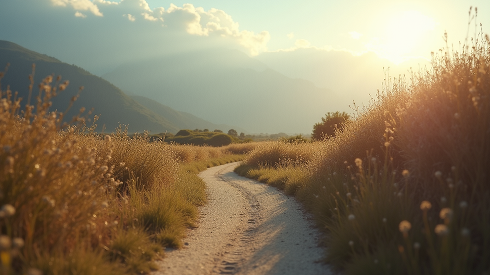 Eye-level view of a serene landscape with a winding path