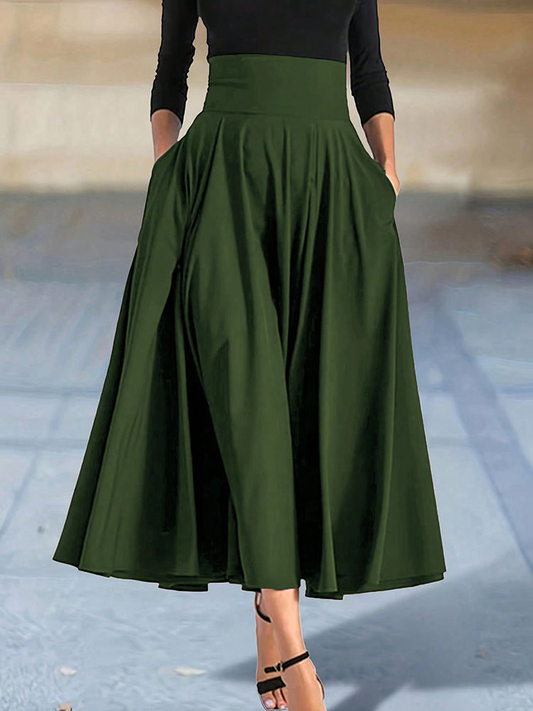 Thumbnail: New In Dresses Solid Color A-line Skirts for Woman Clothing High Elastic Waist L