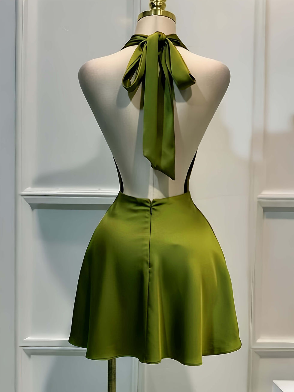 Thumbnail: Women Elegant Solid Satin Dress, Back Zipper Open Back Fitted Midi Dress, Casual