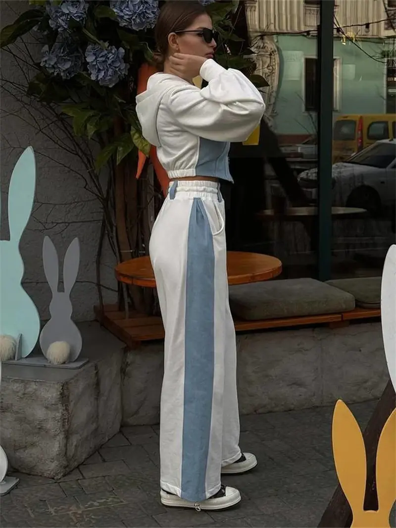 Thumbnail: Streetwear 2 Piece Sets Women Outfit Fall Clothes 2024 Women Denim Patchwork Hoo