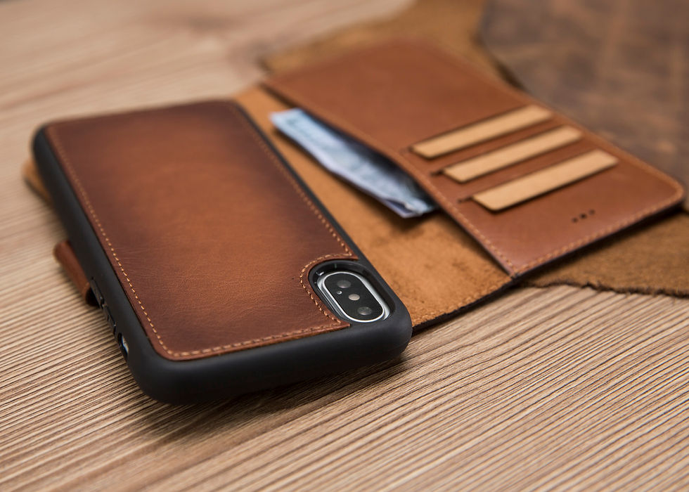 Miniature : iPhone X - PLUS & iPhone SE 2020 Shiny Brown Leather Magnetic Detachable Walle
