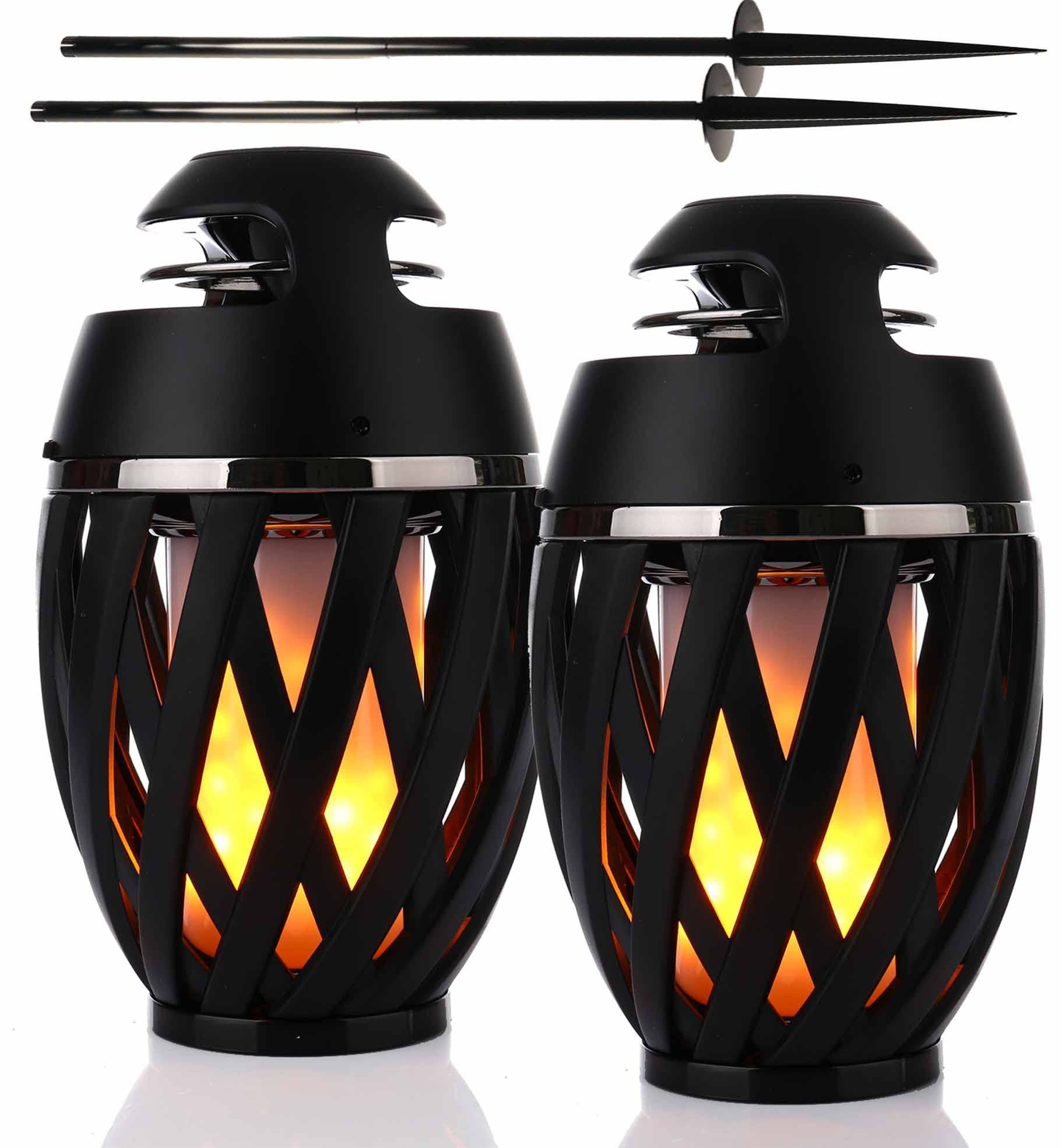 2-Pack Outdoor TWS LED Flame Speaker with 5-Foot Poles Bluetooth 5.0 Tiki Torch