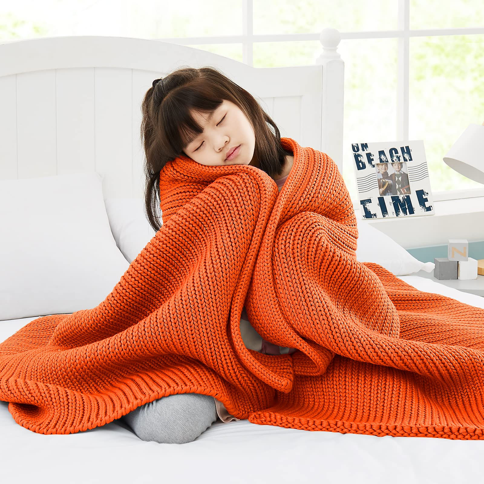 Guohaoi Knitted Weighted Blanket(Orange 50"x60" 7lbs)Home Décor Cooling Throw Bl