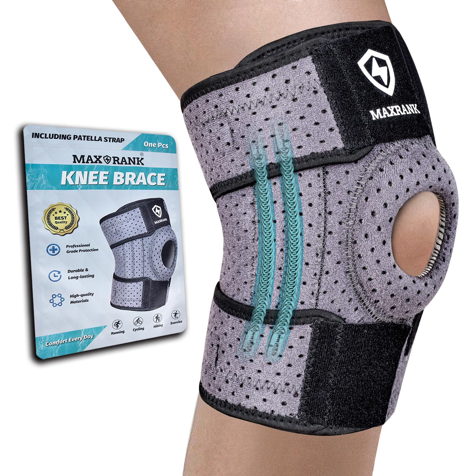 MAXRANK Knee Brace with Side Stabilizers - Adjustable Knee Support with Patella