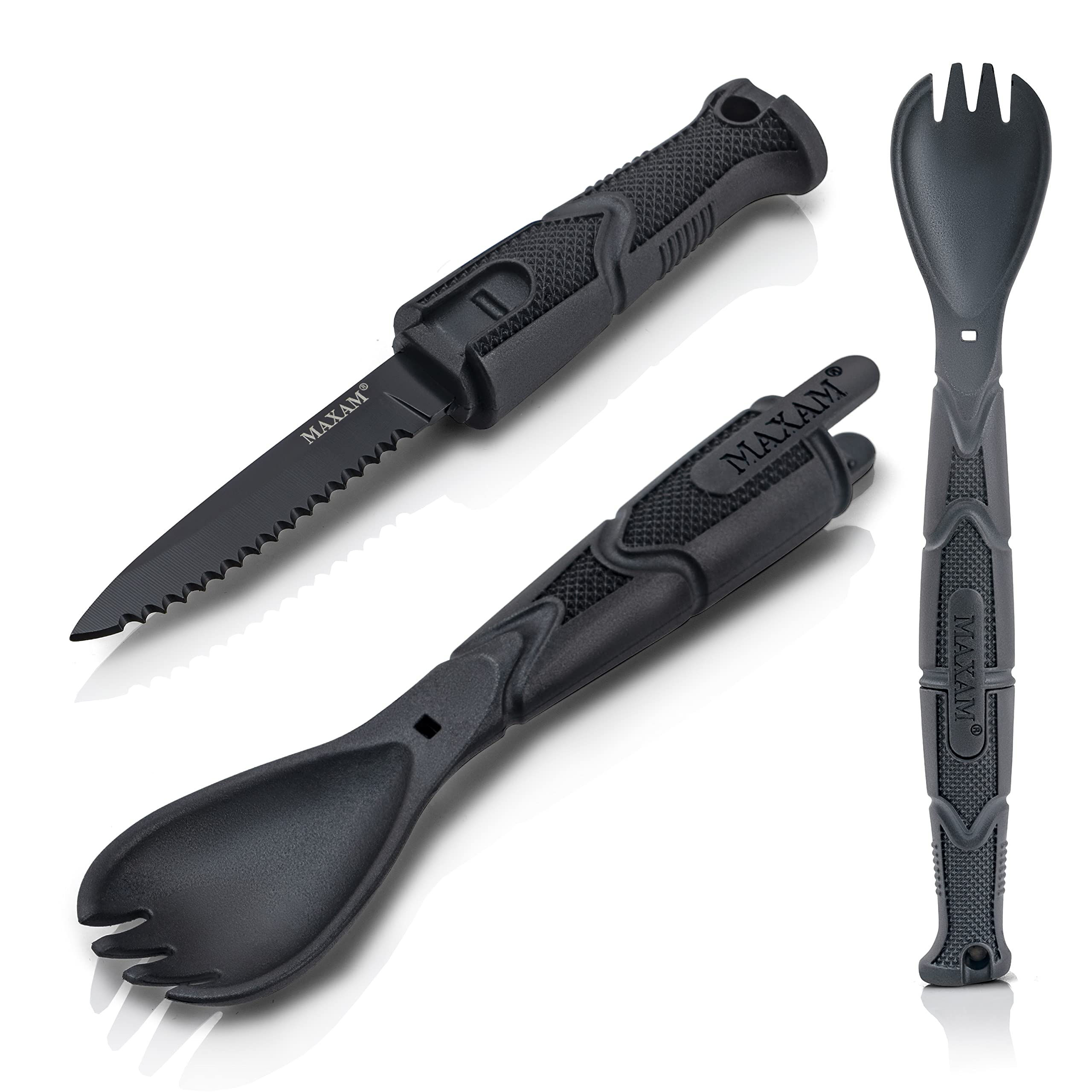 Maxam 3 in 1 Tactical Spork Black Polymer Handle with Stainless Steel Blade Mult